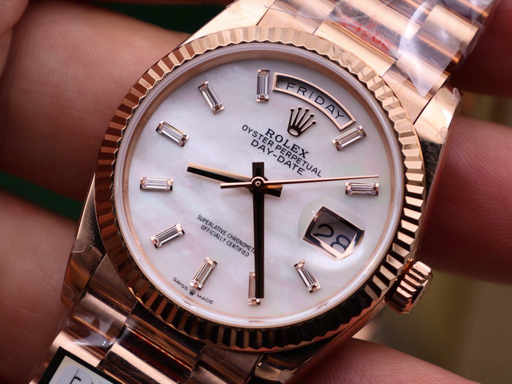 Đồng hồ Rolex Day-Date 128235 Replica 11 mặt số khảm xà cừ trọng lượng 158gram nhà máy QF 36mm (2)