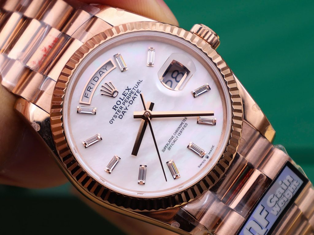 Đồng hồ Rolex Day-Date 128235 Replica 11 mặt số khảm xà cừ trọng lượng 158gram nhà máy QF 36mm (2)