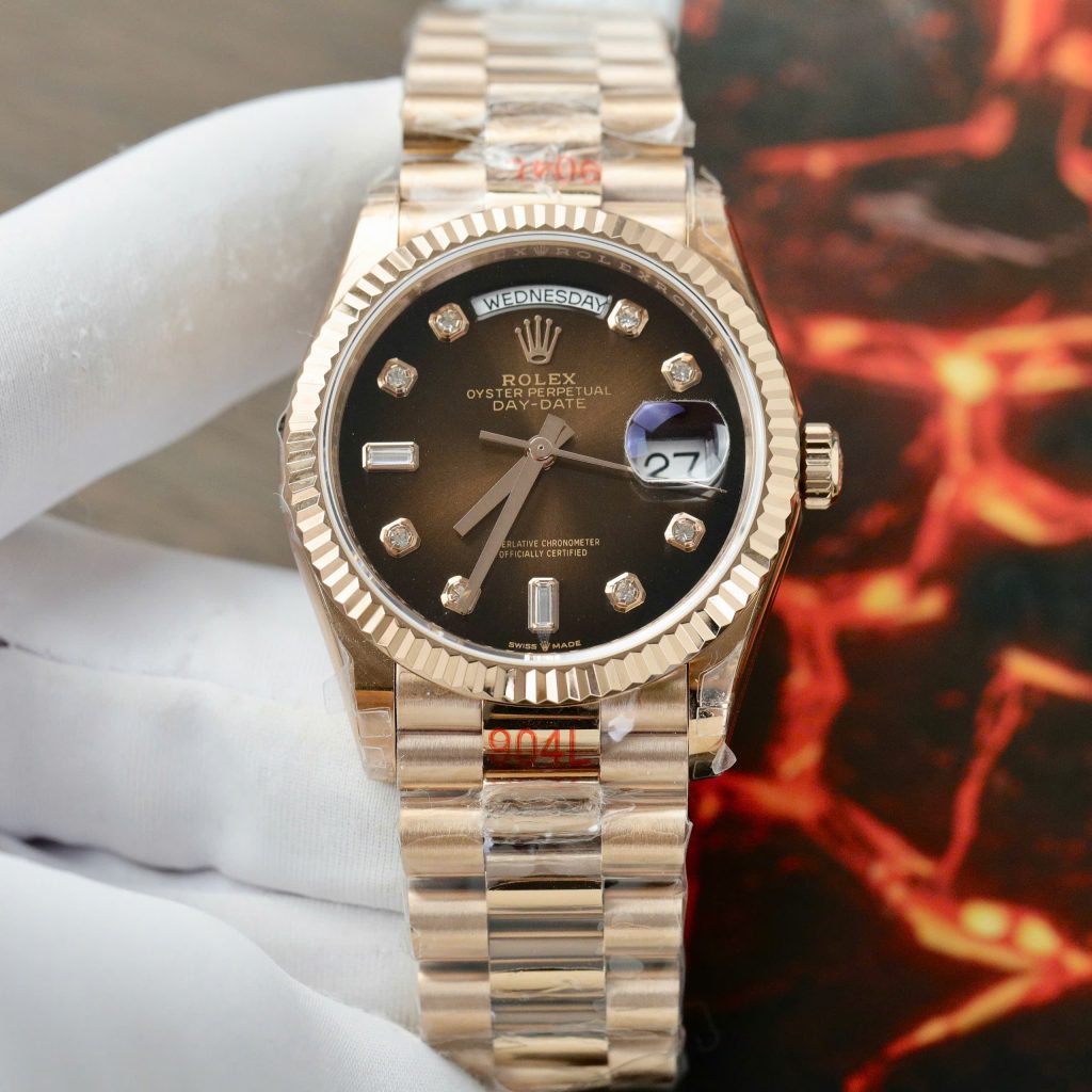 Đồng hồ Rolex Day-Date Fake 11 Cao Cấp mặt chocolate nhà máy EW 36mm (2)