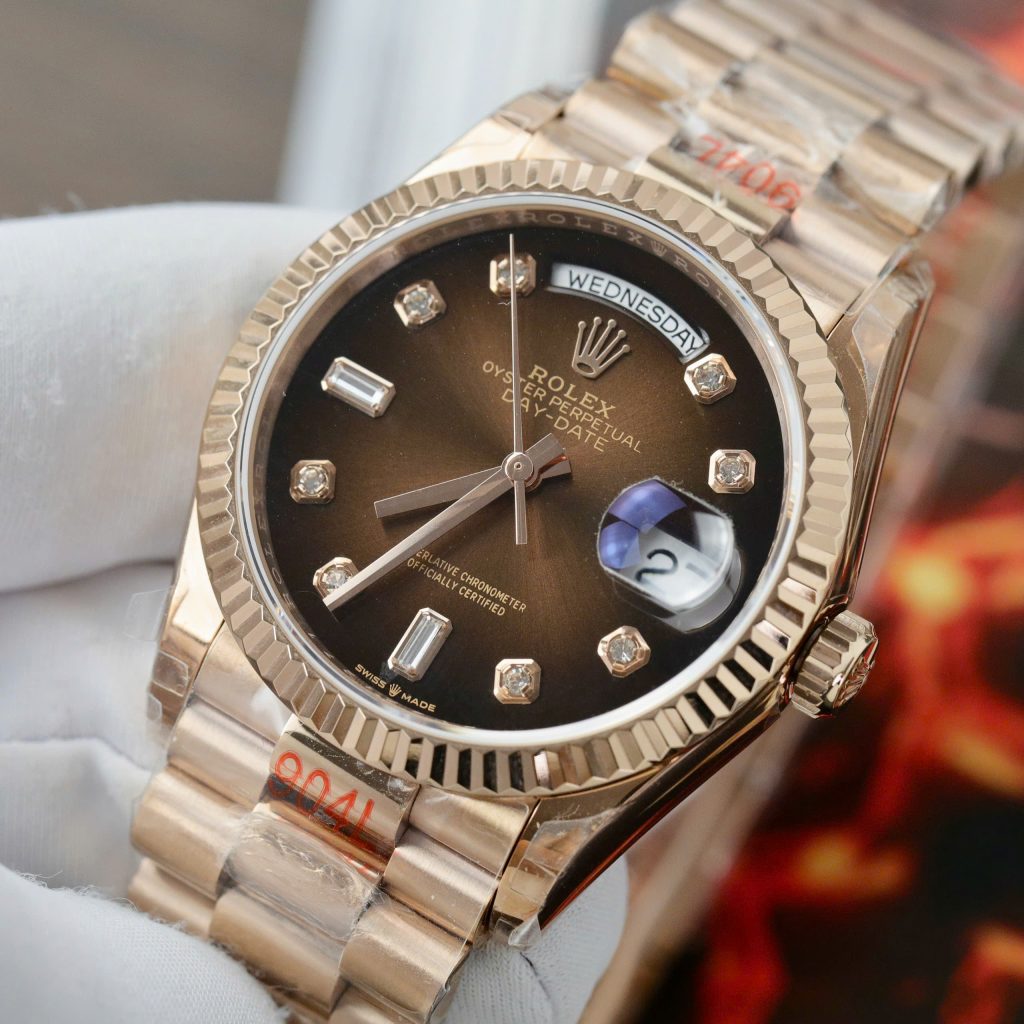 Đồng hồ Rolex Day-Date Fake 11 Cao Cấp mặt chocolate nhà máy EW 36mm (2)