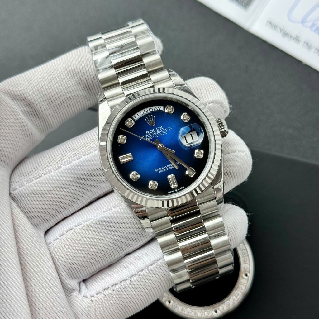 Đồng hồ Rolex Day-Date Fake 11 cao cấp mặt xanh blue nhà máy EW 36mm (2)