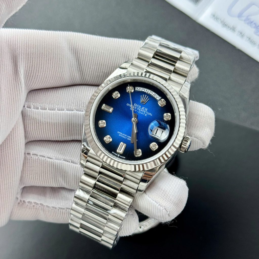 Đồng hồ Rolex Day-Date Fake 11 cao cấp mặt xanh blue nhà máy EW 36mm (2)