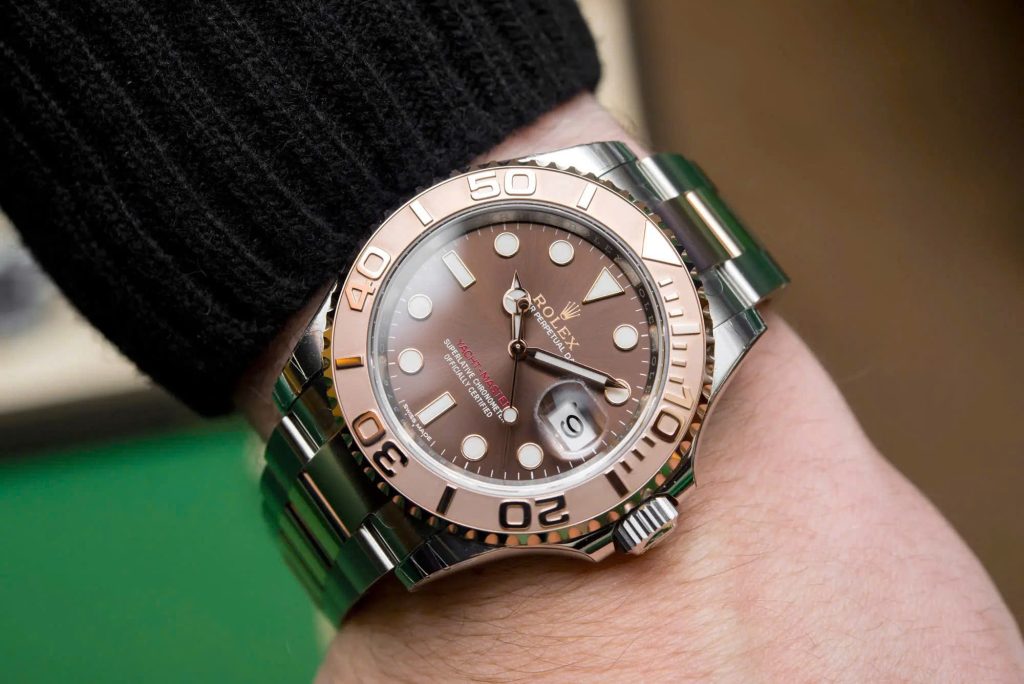 Đồng hồ Rolex Yacht-Master demi vàng hồng mặt số nâu Rep 11 cao cấp Clean factory 40mm (2)