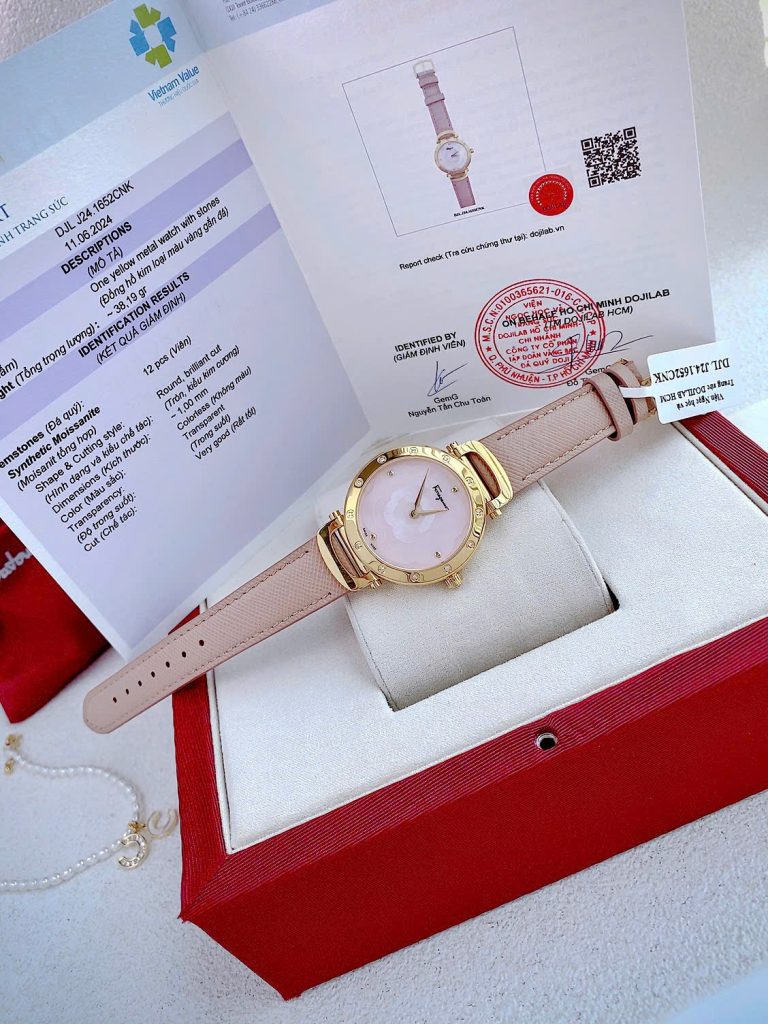 Đồng hồ Salvatore Feragamo nữ họa tiết bông hoa viền Moissanite Like Auth 34mm