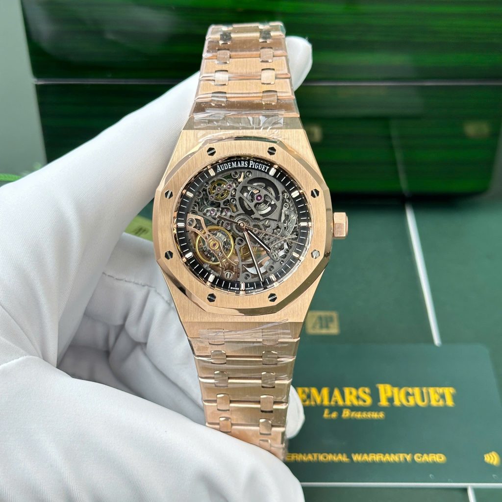 Đồng hồ Audemars Piguet Royal Oak 15407 Skeleton dial Replica 11 mạ vàng hồng 41mm (2)