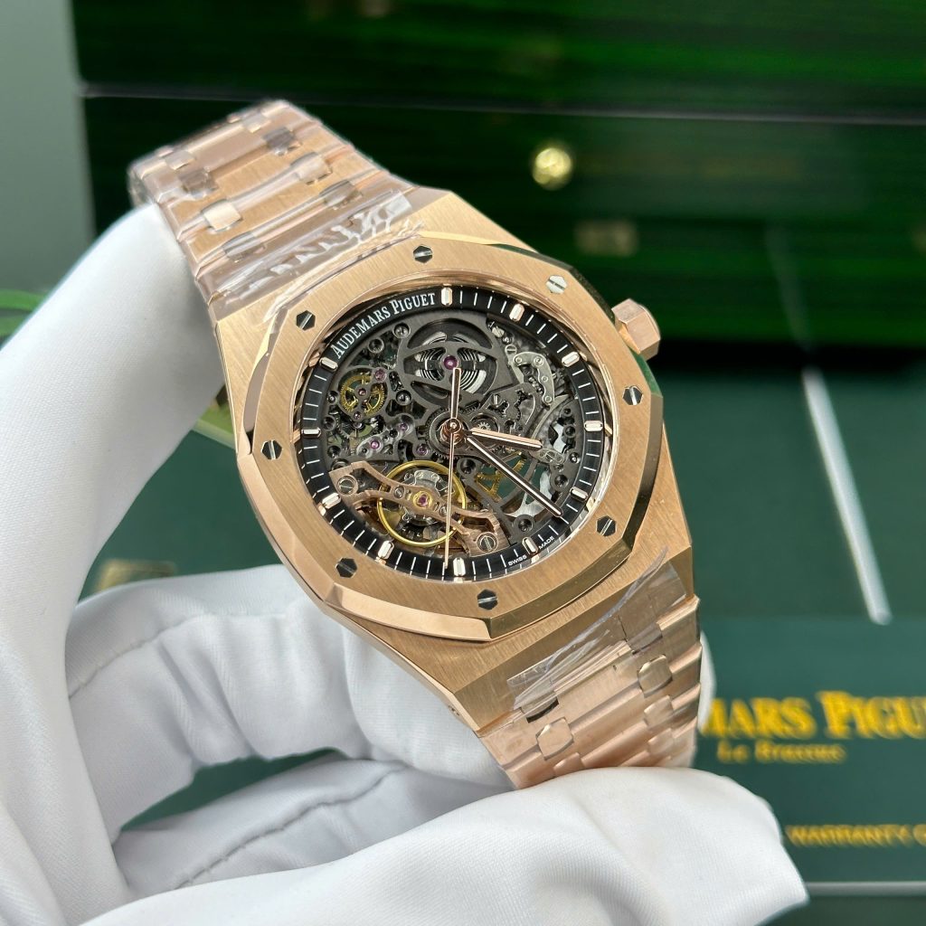 Đồng hồ Audemars Piguet Royal Oak 15407 Skeleton dial Replica 11 mạ vàng hồng 41mm (2)