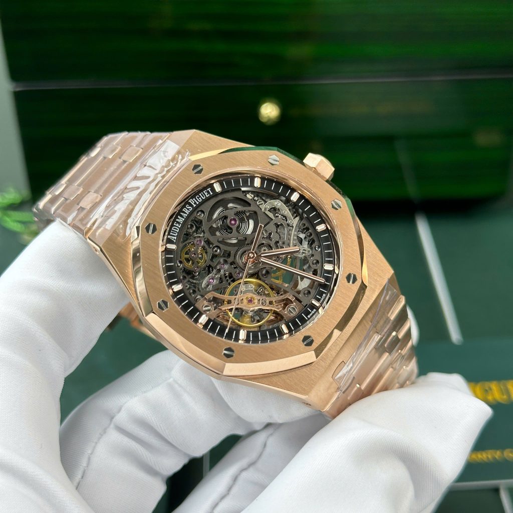 Đồng hồ Audemars Piguet Royal Oak 15407 Skeleton dial Replica 11 mạ vàng hồng 41mm (2)