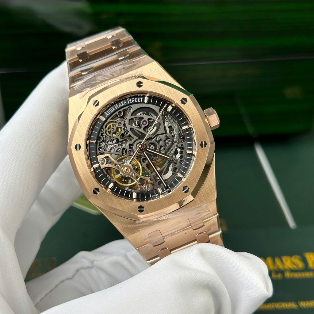 Đồng hồ Audemars Piguet Royal Oak 15407 Skeleton dial Replica 11 mạ vàng hồng 41mm (2)