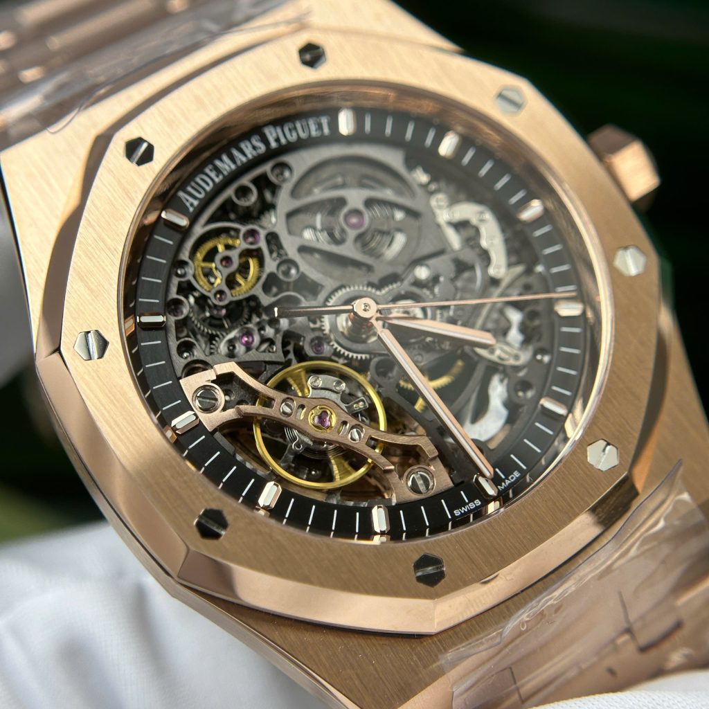 Đồng hồ Audemars Piguet Royal Oak 15407 Skeleton dial Replica 11 mạ vàng hồng 41mm (2)