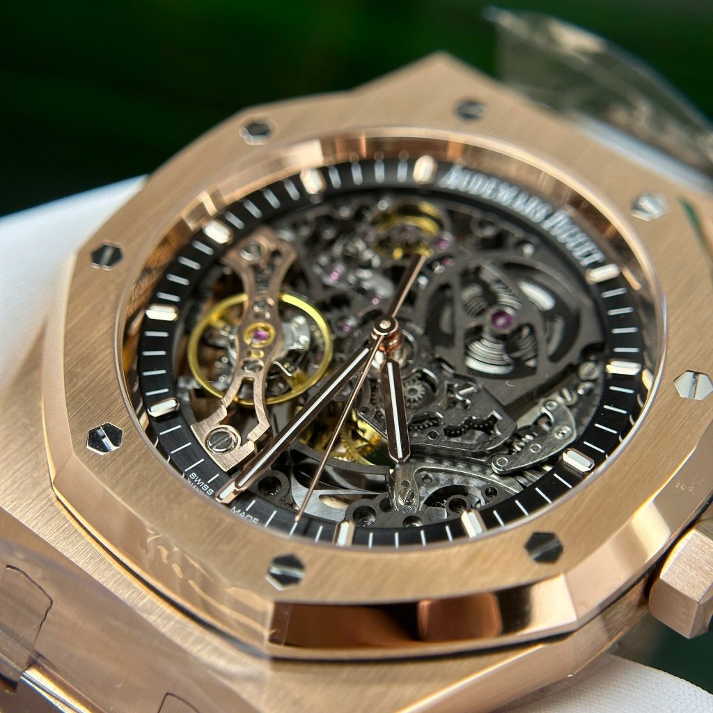 Đồng hồ Audemars Piguet Royal Oak 15407 Skeleton dial Replica 11 mạ vàng hồng 41mm (2)