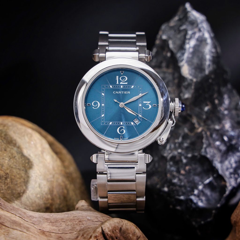 Đồng hồ Cartier Pasha De Cartier nam xanh Blue máy Nhật Fake giá rẻ 41mm