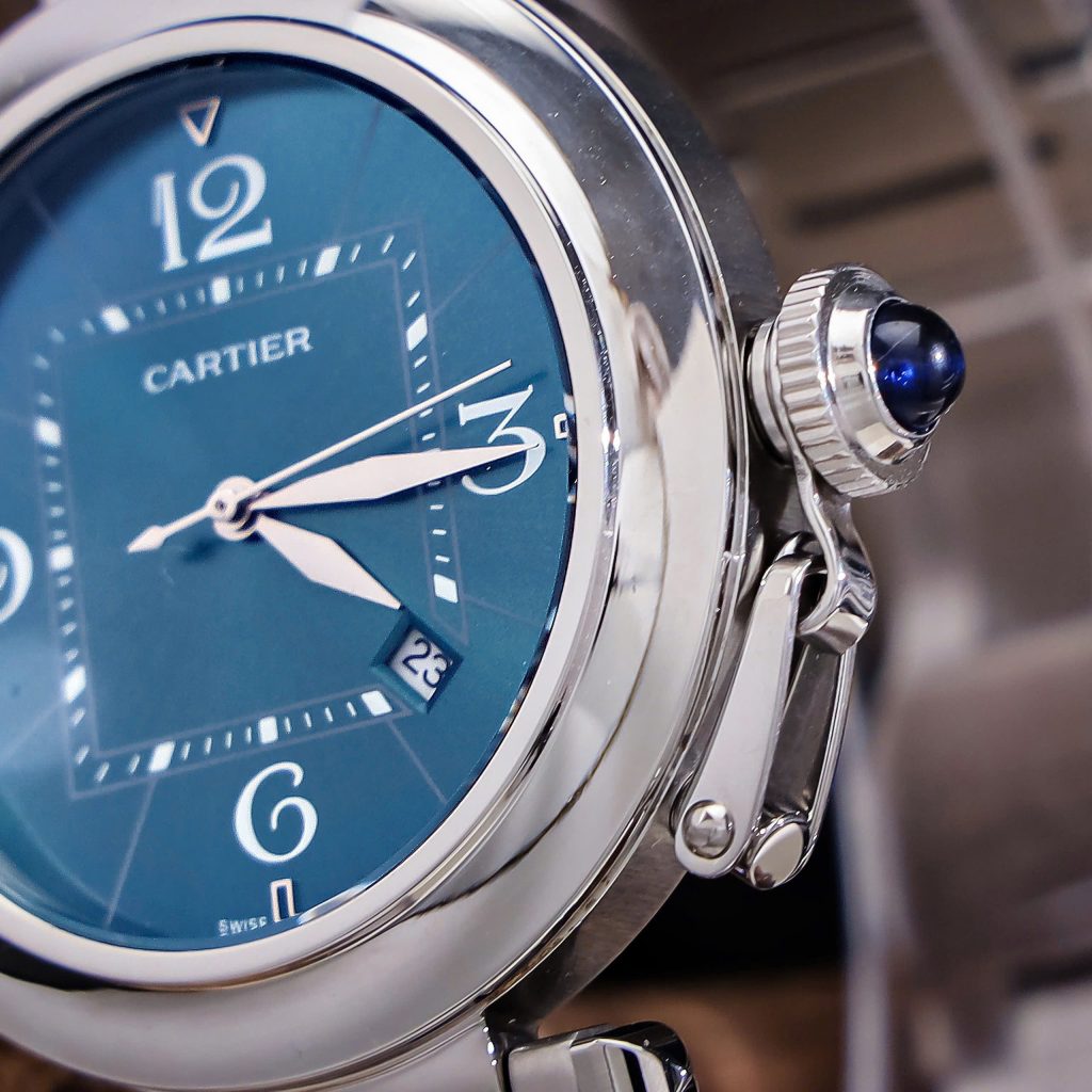 Đồng hồ Cartier Pasha De Cartier nam xanh Blue máy Nhật Fake giá rẻ 41mm