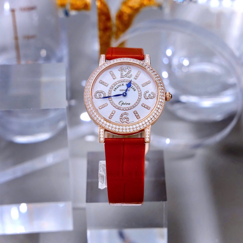 Đồng hồ Franck Muller Opera Infinity Ronde Đính Đá Dây Da Đỏ Fake Cao Cấp 37mm