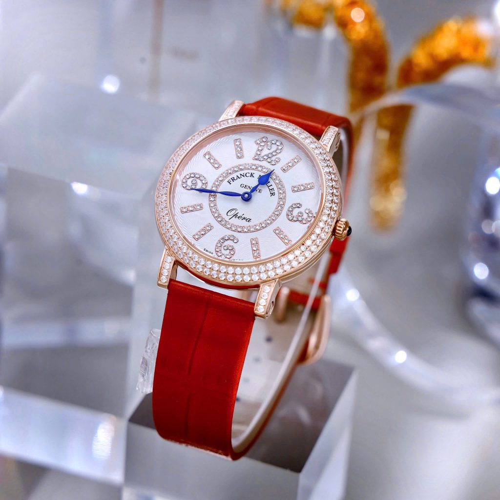 Đồng hồ Franck Muller Opera Infinity Ronde Đính Đá Dây Da Đỏ Fake Cao Cấp 37mm