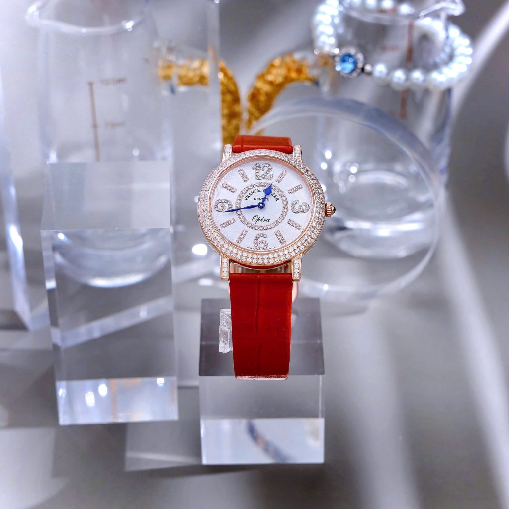 Đồng hồ Franck Muller Opera Infinity Ronde Đính Đá Dây Da Đỏ Fake Cao Cấp 37mm