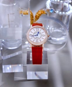 Đồng hồ Franck Muller Opera Infinity Ronde Đính Đá Dây Da Đỏ Fake Cao Cấp 37mm