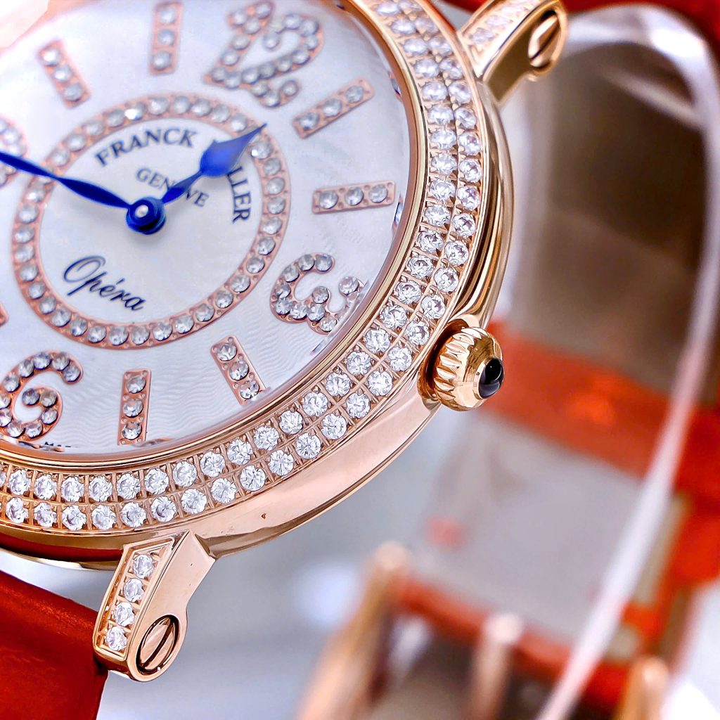 Đồng hồ Franck Muller Opera Infinity Ronde Đính Đá Dây Da Đỏ Fake Cao Cấp 37mm