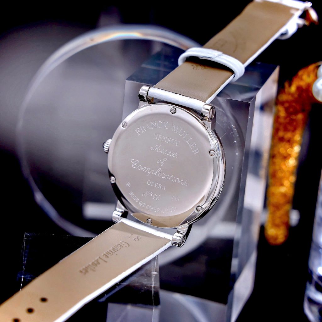 Đồng hồ Franck Muller Opera Infinity Ronde Đính Đá Dây Da Trắng Fake Cao Cấp 37mm