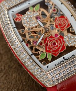 Đồng hồ Franck Muller V32 Replica 11 màu đỏ mặt hoạ tiết bông hoa 36mm (2)