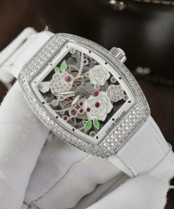 Đồng hồ Franck Muller V32 Replica 11 màu trắng mặt hoạ tiết hoa 36mm (2)