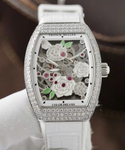 Đồng hồ Franck Muller V32 Replica 11 màu trắng mặt hoạ tiết hoa 36mm (2)