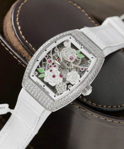 Đồng hồ Franck Muller V32 Replica 11 màu trắng mặt hoạ tiết hoa 36mm (2)