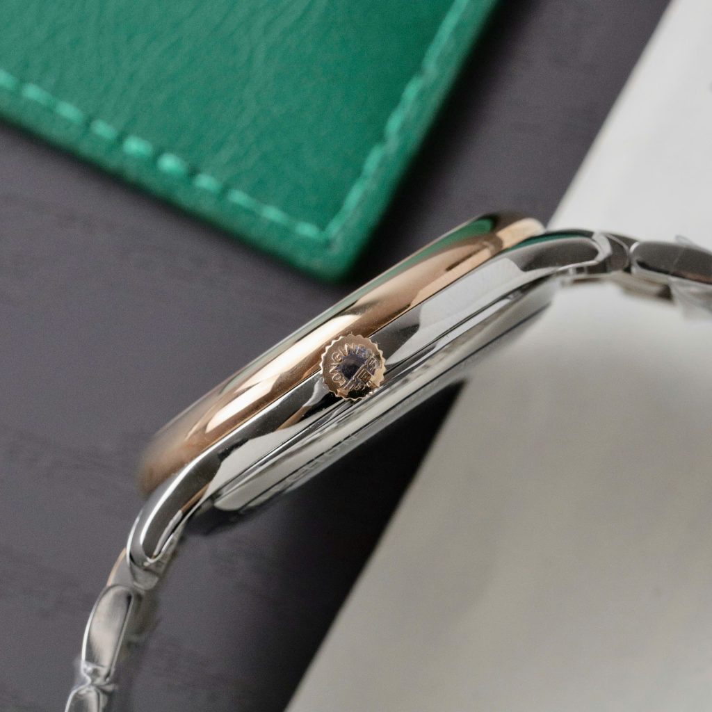 Đồng hồ Longines Fake Thụy Sỹ demi vàng hồng mặt đen 38 (1)