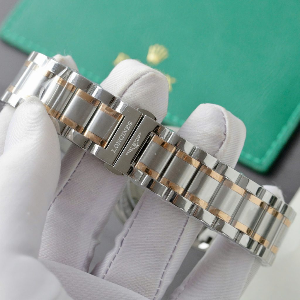 Đồng hồ Longines Fake Thụy Sỹ demi vàng hồng mặt đen 38 (1)