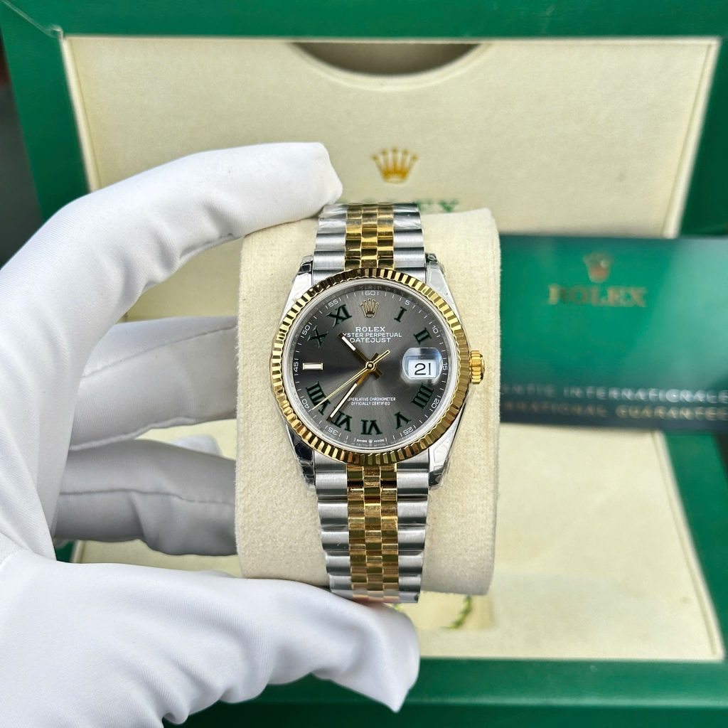 Đồng hồ Rolex DateJust 126231 Rep 11 mặt số wimbledon màu demi vàng gold nhà máy VS 36mm (2)