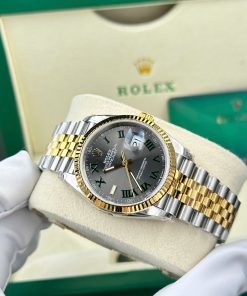 Đồng hồ Rolex DateJust 126231 Rep 11 mặt số wimbledon màu demi vàng gold nhà máy VS 36mm (2)