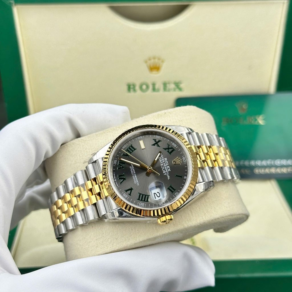 Đồng hồ Rolex DateJust 126231 Rep 11 mặt số wimbledon màu demi vàng gold nhà máy VS 36mm (2)