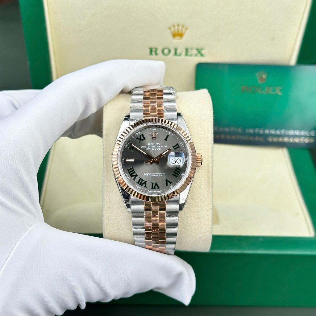 Đồng hồ Rolex DateJust 126231 mặt số wimbledon màu demi vàng hồng nhà máy VS 36mm (2)