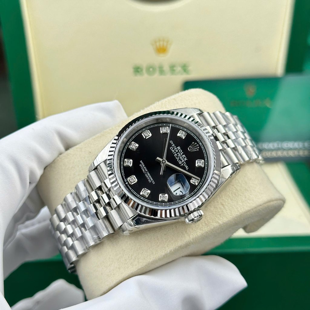 Đồng hồ Rolex DateJust 126234 Replica 11 mặt đen cọc số đính đá nhà máy VS 36mm (2)