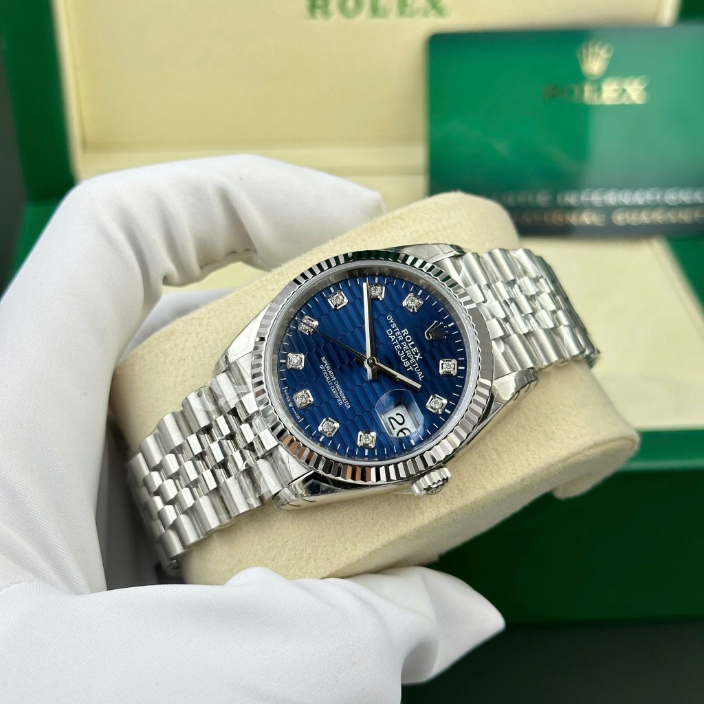 Đồng hồ Rolex DateJust 126234 Replica 11 mặt nếp gấp màu xanh blue nhà máy VS 36mm (2)