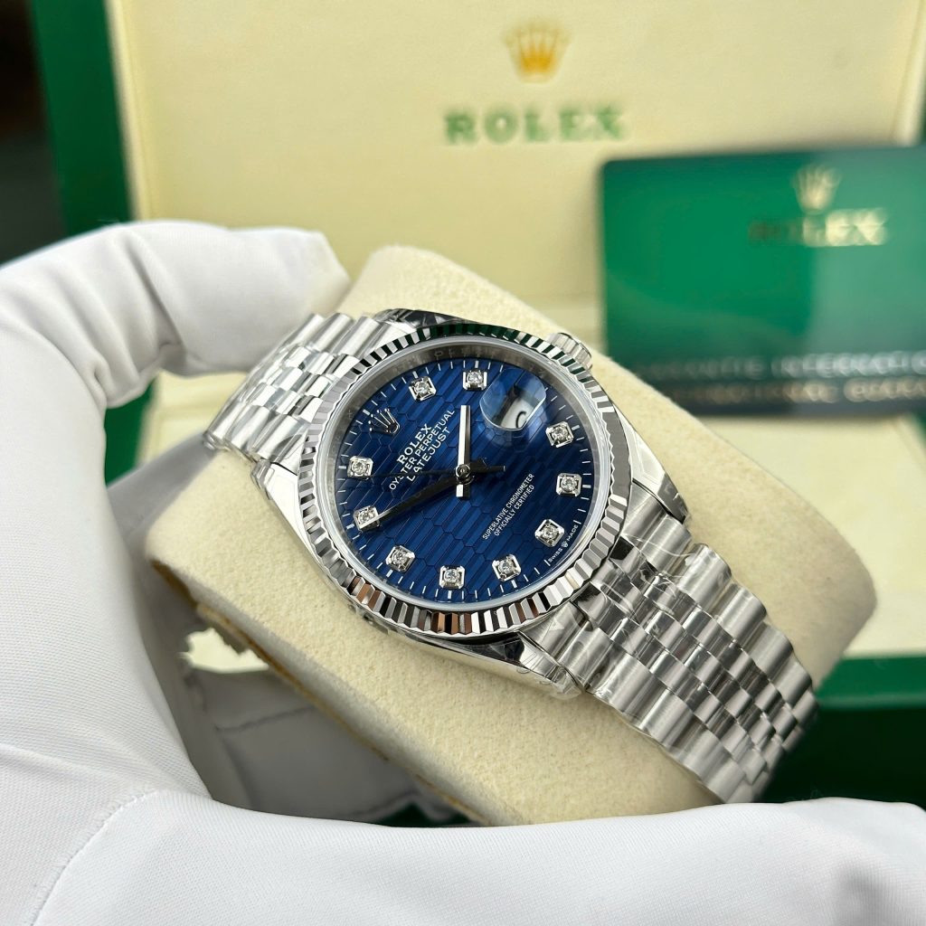 Đồng hồ Rolex DateJust 126234 Replica 11 mặt nếp gấp màu xanh blue nhà máy VS 36mm (2)