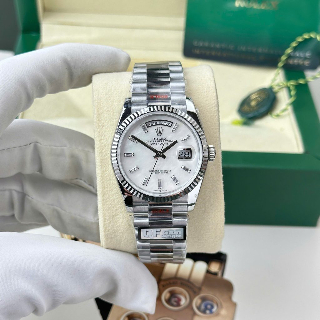 Đồng hồ Rolex Day-Date 128239 Replica 11 mặt khảm xà cừ trọng lượng 156 gram nhà máy QF 36mm (2)