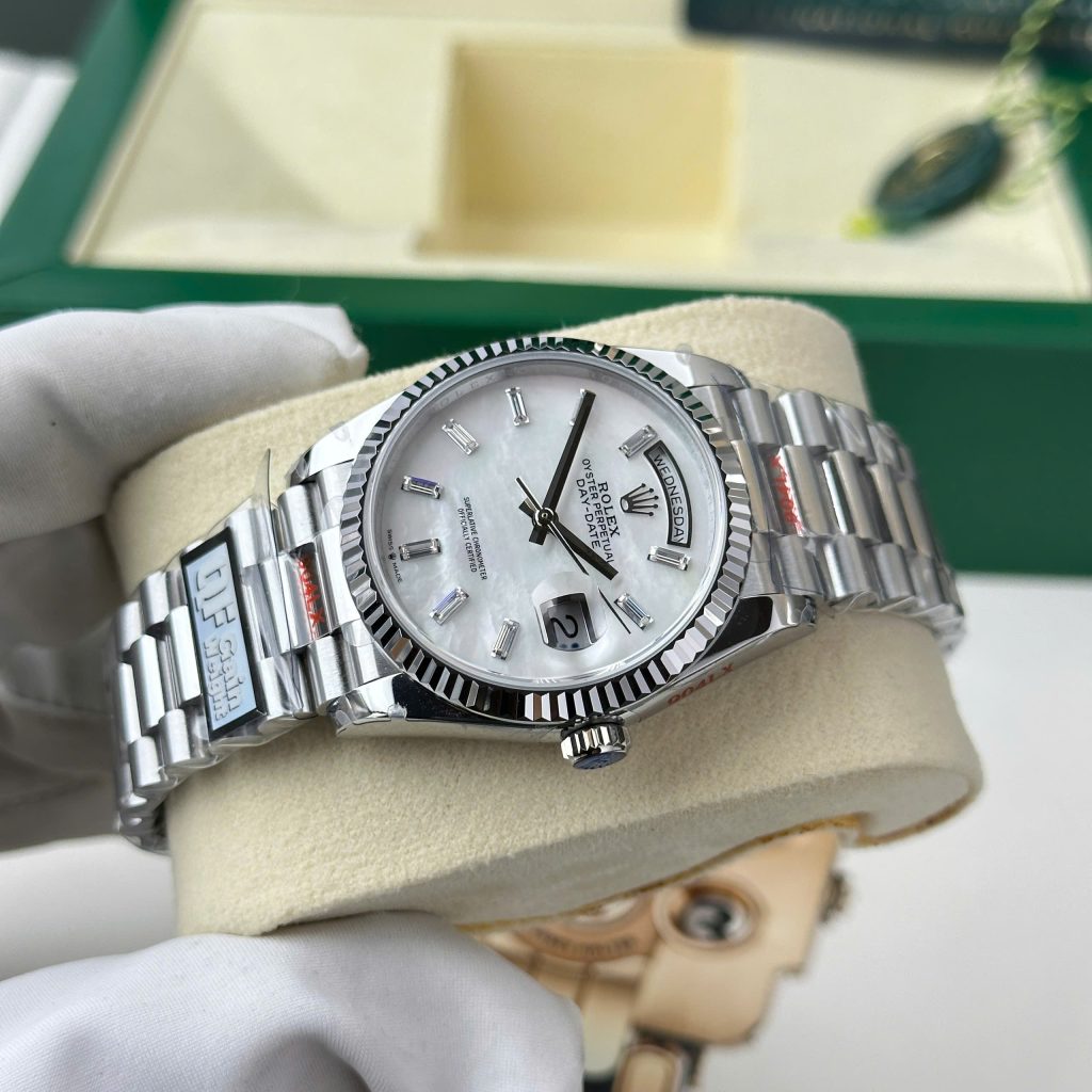 Đồng hồ Rolex Day-Date 128239 Replica 11 mặt khảm xà cừ trọng lượng 156 gram nhà máy QF 36mm (2)