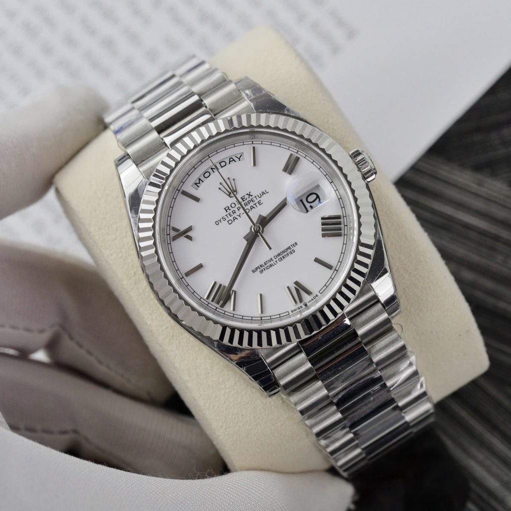 Đồng hồ Rolex Day-Date Fake 1 1 mặt trắng cọc số la mã nhà máy EW 40mm (2)