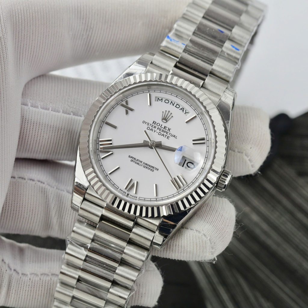 Đồng hồ Rolex Day-Date Fake 1 1 mặt trắng cọc số la mã nhà máy EW 40mm (2)