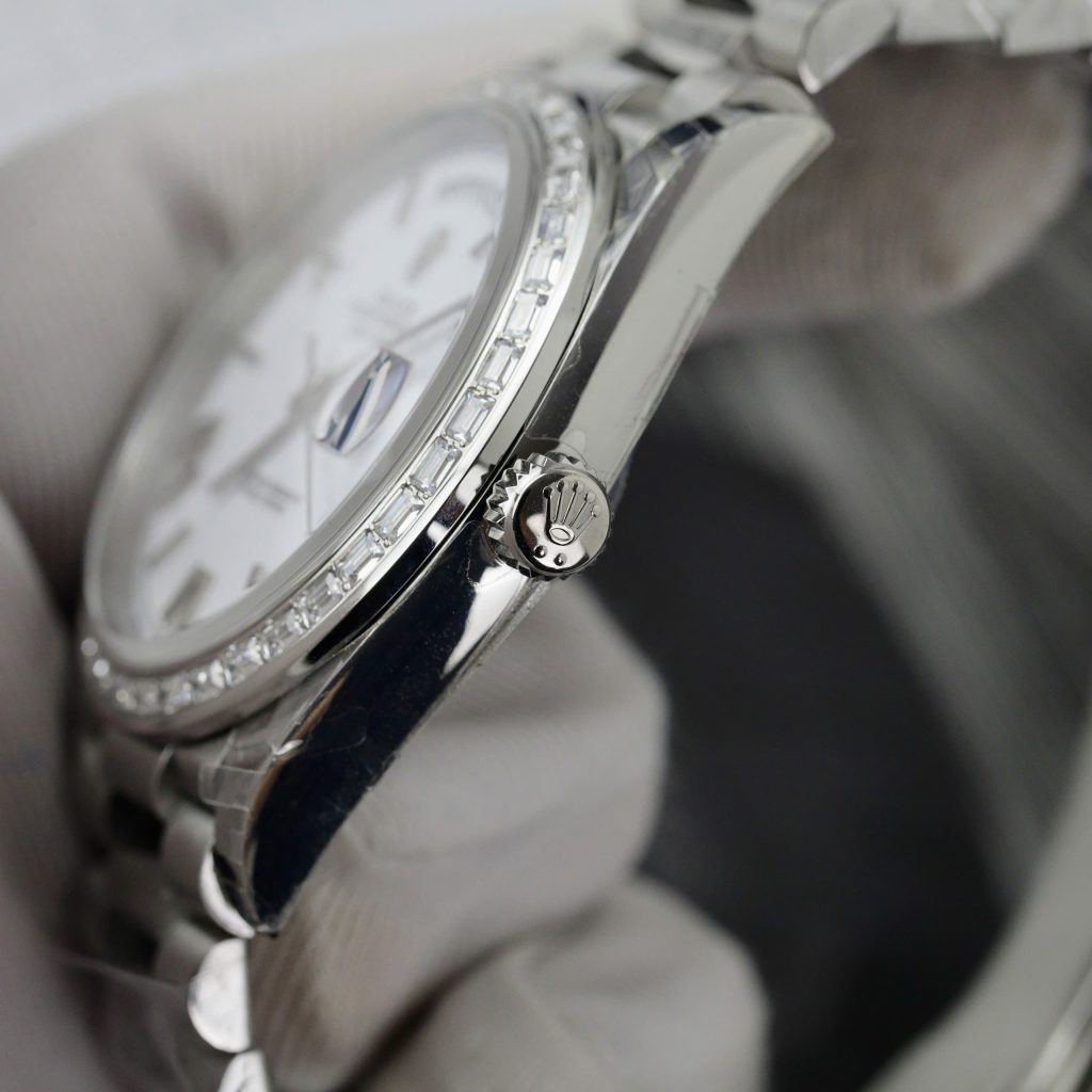 Đồng hồ Rolex Day-Date Fake 11 mặt trắng đính đá baguette nhà máy EW 40mm (2)