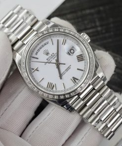 Đồng hồ Rolex Day-Date Fake 11 mặt trắng đính đá baguette nhà máy EW 40mm (2)