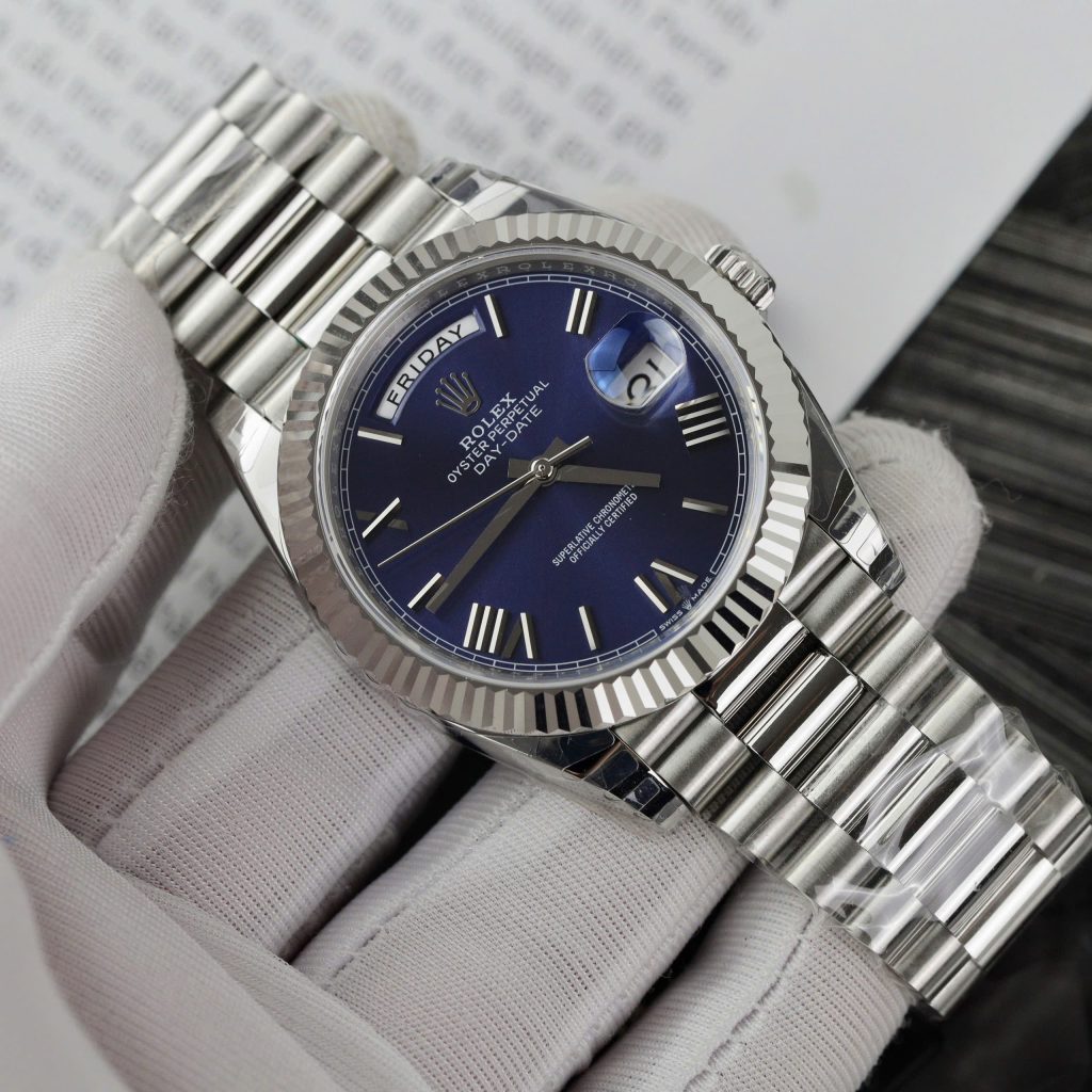 Đồng hồ Rolex Day-Date Fake Cao Cấp mặt xanh blue nhà máy EW 40mm (2)