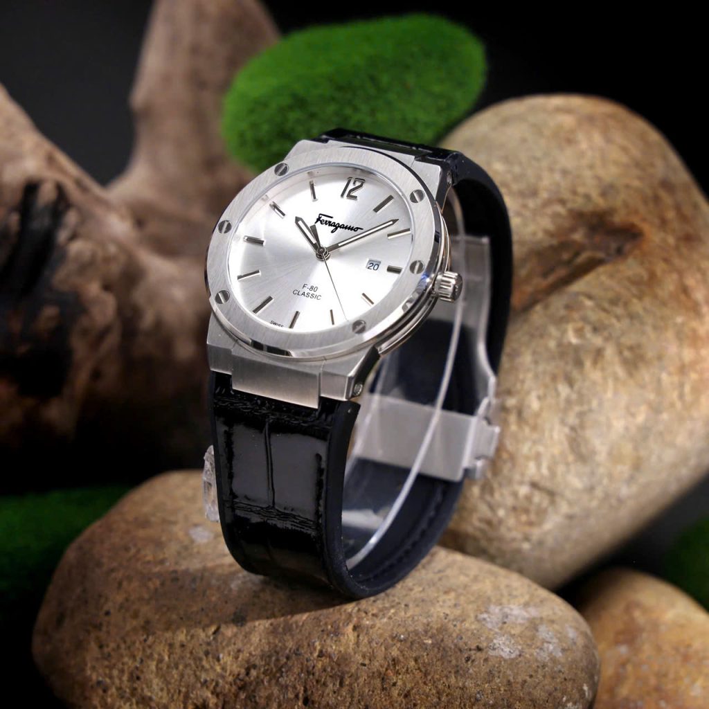 Đồng hồ Salvatore Ferragamo F80 Classic nam dây cao su mặt trắng Fake 11