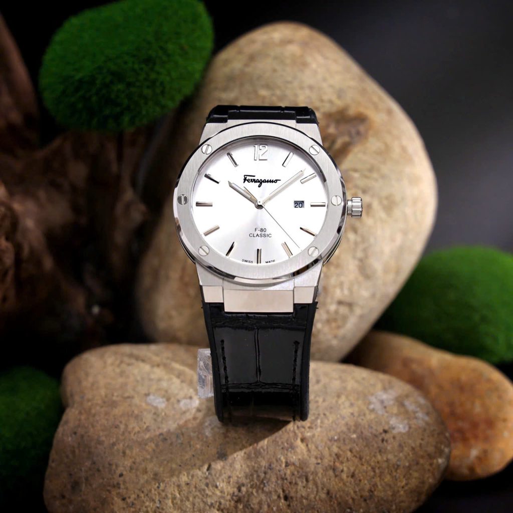 Đồng hồ Salvatore Ferragamo F80 Classic nam dây cao su mặt trắng Fake 11
