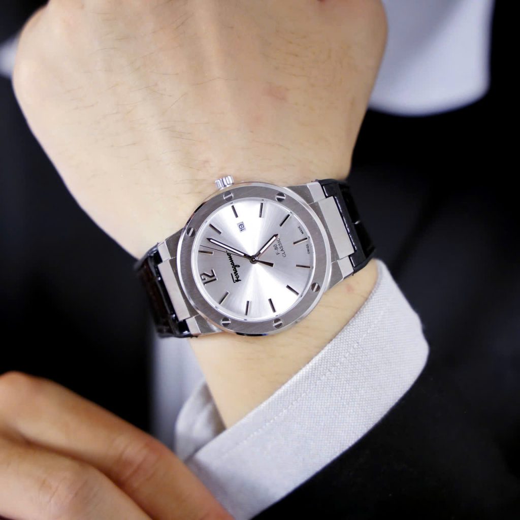 Đồng hồ Salvatore Ferragamo F80 Classic nam dây cao su mặt trắng Fake 11