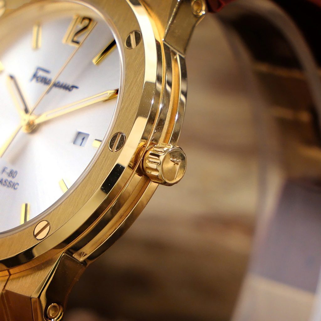 Đồng hồ Salvatore Ferragamo F80 Classic nam dây da nâu mặt trắng Fake 11 40mm