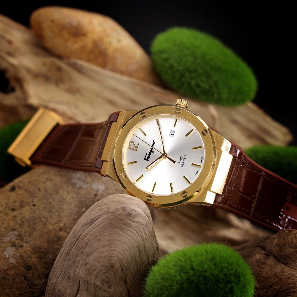 Đồng hồ Salvatore Ferragamo F80 Classic nam dây da nâu mặt trắng Fake 11 40mm