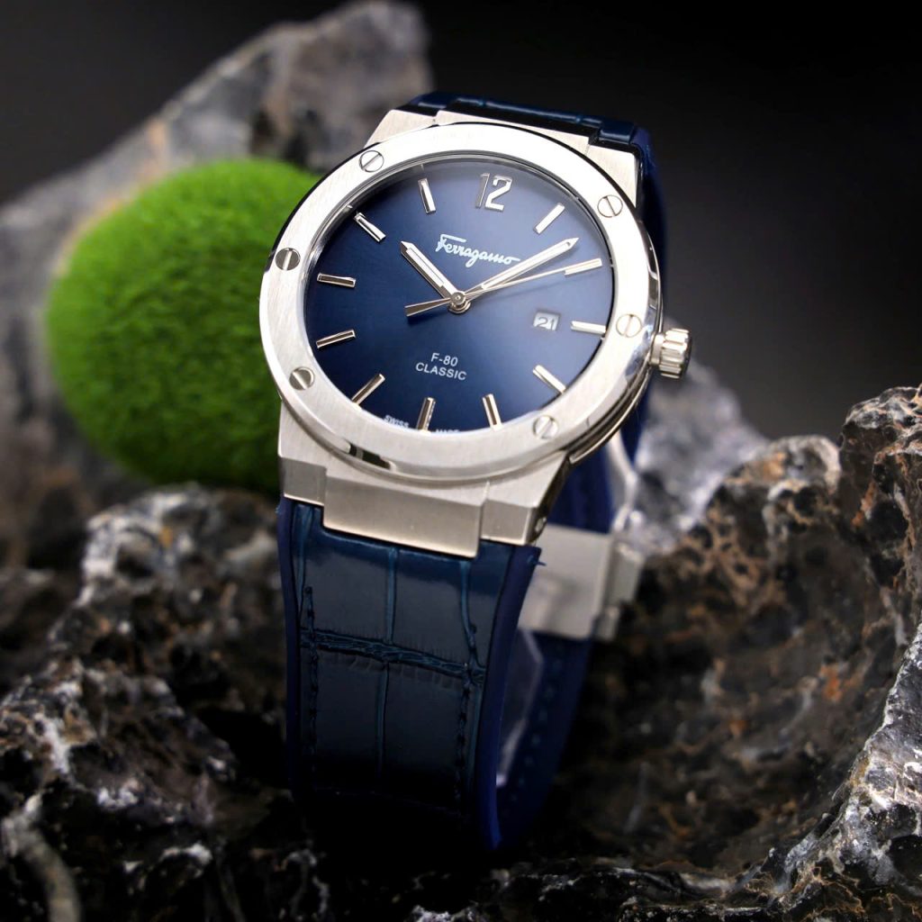 Đồng hồ Salvatore Ferragamo F80 Classic nam xanh Blue dây da Fake 11 40mm