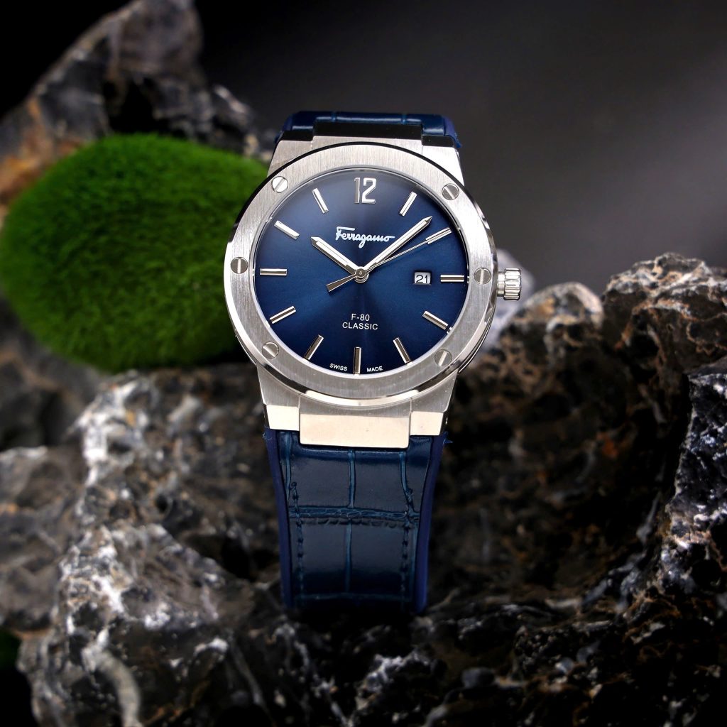 Đồng hồ Salvatore Ferragamo F80 Classic nam xanh Blue dây da Fake 11 40mm