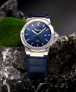 Đồng hồ Salvatore Ferragamo F80 Classic nam xanh Blue dây da Fake 11 40mm